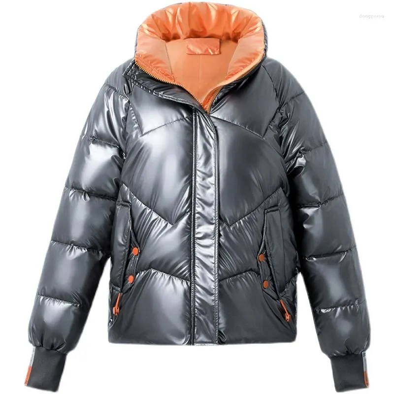 Trenchs pour femmes 2022 décontracté argent Bomber coton rembourré veste femmes vêtements automne hiver brillant court Parkas matelassé 31