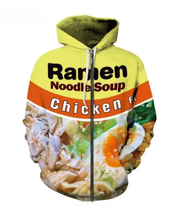 Neue psychedelische Grafik 3D Frauen Männer Trainingsanzug Pullover Harajuku Reißverschluss neueste Ramen Nudelsuppe lustige Stare Zip Hoodies Hoodie Druck Herren Sweatshirt G01