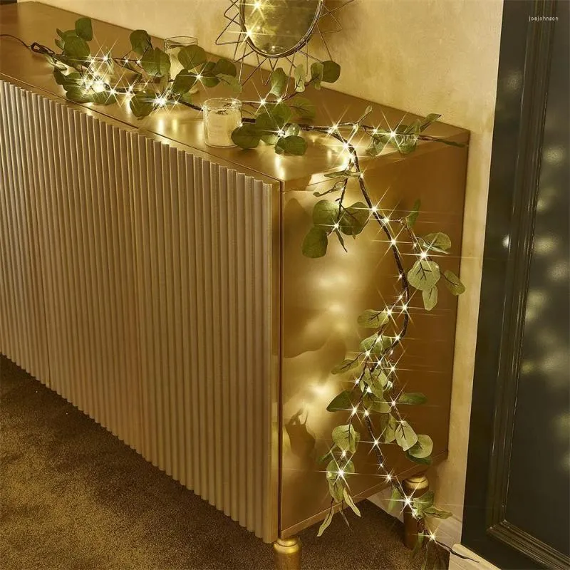 Strings 2M 10M Artificial Eucalyptus String Light Battery Operated Garland Vines For Christmas Party Holiday Indoor Outdoor Decor