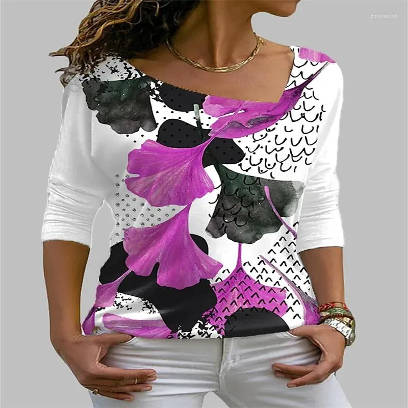Служба одежды V-образной улицы. Случайный по размеру Tops Summer 2022 Большой размер 4xl 5xl Vintage 3D Flower Print Женская футболка с длинным рукавом.