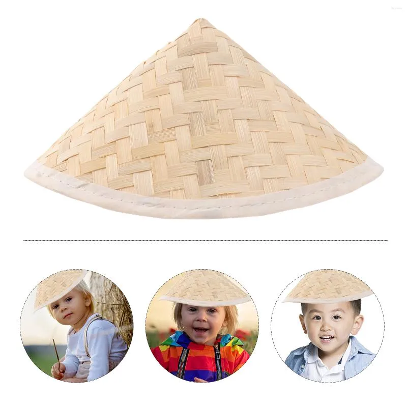 Berets 23.5x14.5cm Traditional Chinese Oriental Bamboo Straw Cone Garden Fishing Hat Adult Rice For Children Kids