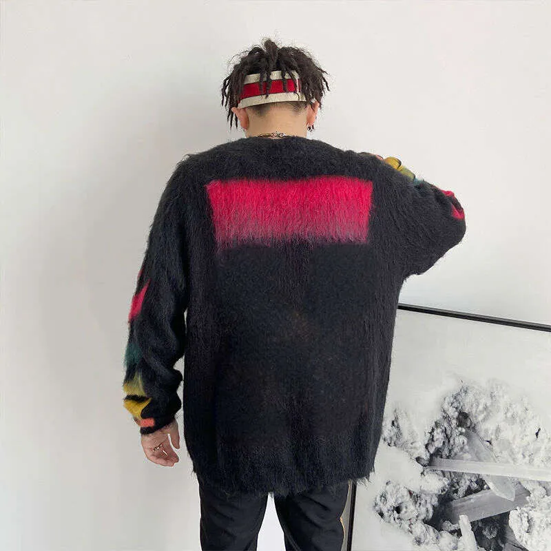 Ow Designer Sweater Mens Sweatshirt Rainbow Gradient Mohair Sweaters Men Women Hip-hop Couple Models Autumn Winter Oversize Pullover Wool