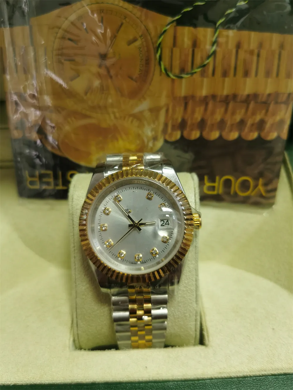 With original box Luxury Fashion WATCHES 8k Yellow Gold Diamond Dial & Bezel 18038 Automatic Mens Men's Watch 20288