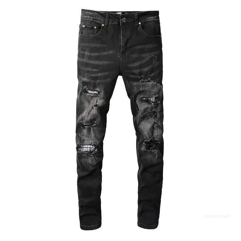 Джинсовые джинсы Amirs Дизайнерские брюки Мужские осень 859 High Street Fashion Brand Amr Слегка эластичные черные скинни с вырезанными ножами узорами