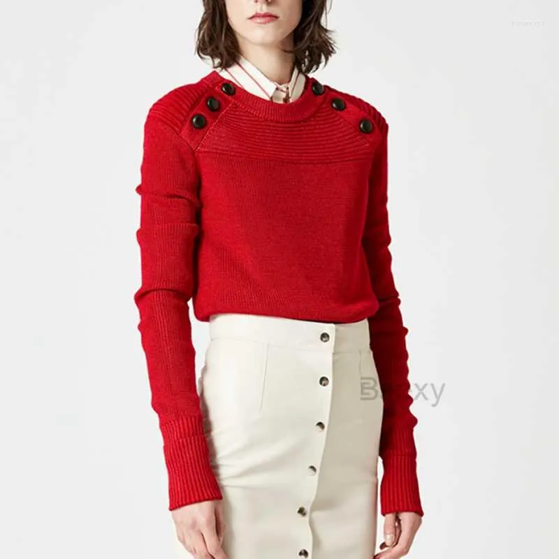女性のセーターズ女性ファッションデザイナー女性編みセーター2022ソリッドウォームショートプルオーバーレッドクリスマスプルファムウィンターレディ