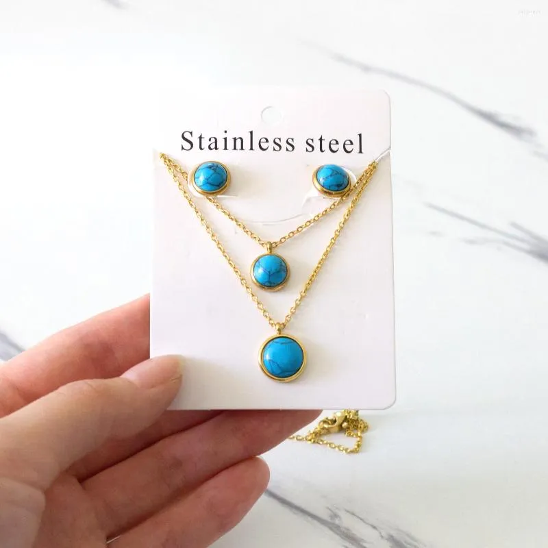 Ketting oorbellen set luxukiskids gouden kleur ronde dubbele keten hangers kettingen voor vrouw sieraden valentijn presenteert paruren bijoux