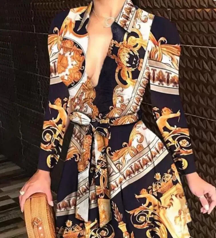 2022 abiti casual da donna per designer di lusso nuova catena a maniche lunghe con scollo a V in pizzo moda abito sexy stampa ins marea