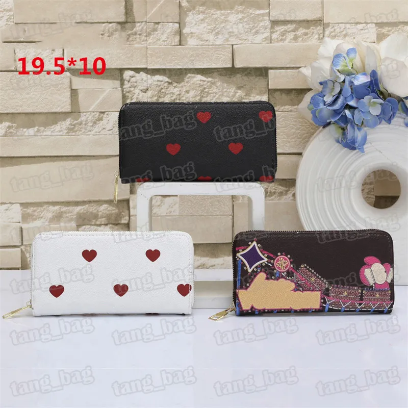 Diseñadores de lujo clásico corazón Old Flower patrón billetera damas rectangular cremallera billetera Monederos bolso de embrague