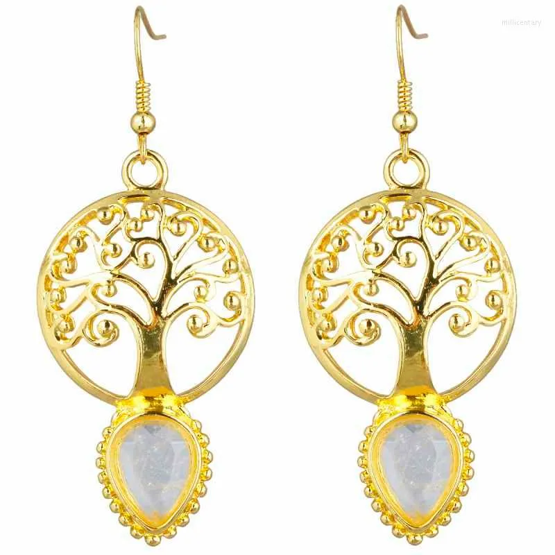 Kolczyki Dangle Tumbeelluwa Crystal Kamienna Woda Kropka drzewa życia urok biżuteria złota hak dla kobiet