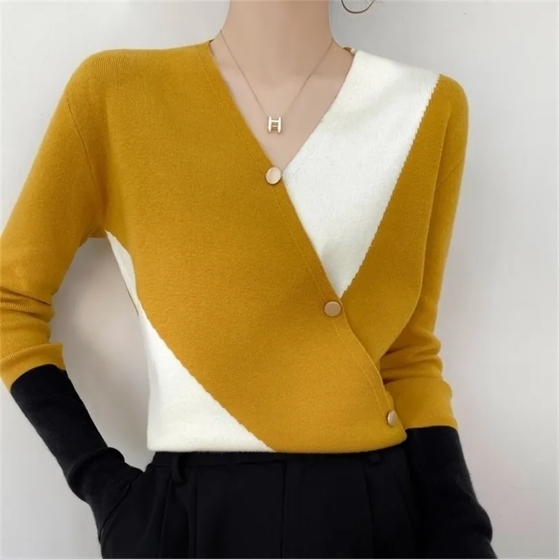 Womens Knits Tees Cashmere Sweater Colorblock Casual Pullover Knitwear Fashion 220930