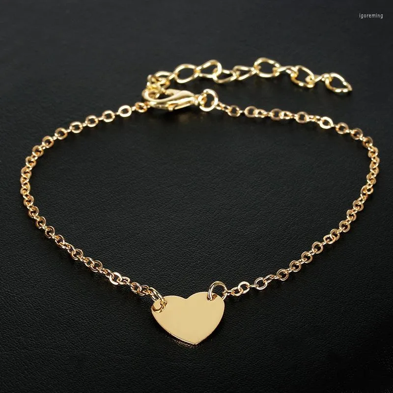 Charm Bracelets Fashion Simple Chain Peach Heart Bracelet Anklet Gold Ladies Stainless Steel Gift Support Wholesale