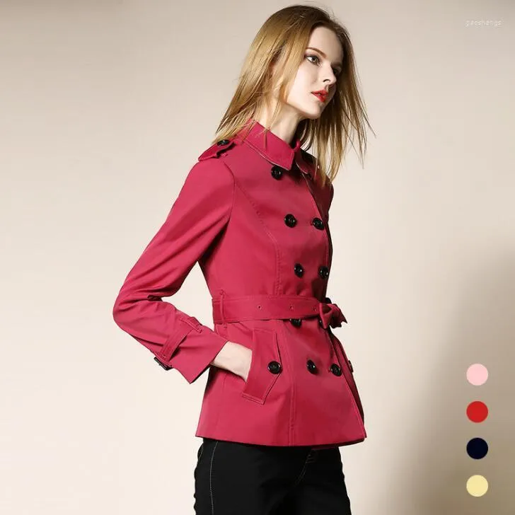 Kvinnors trenchrockar Kvinnor Red Spring Ladies Short Coat f￶r kvinnor L￥ng￤rmar Kvinnor Double Breasted European Casaco Feminino