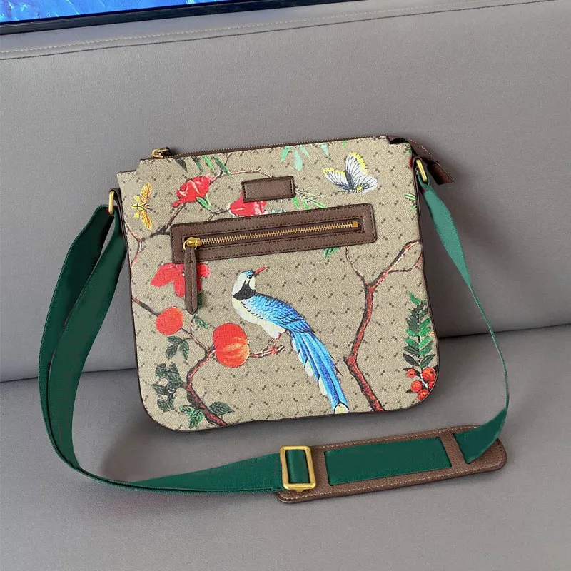 Borsa a tracolla da uomo con patta Borsa a tracolla da uomo di design a tracolla Borse Borsa piccola quadrata Tela di qualità Vera pelle Hardware dorato Borse a mano con cinturino in tessuto rosso verde