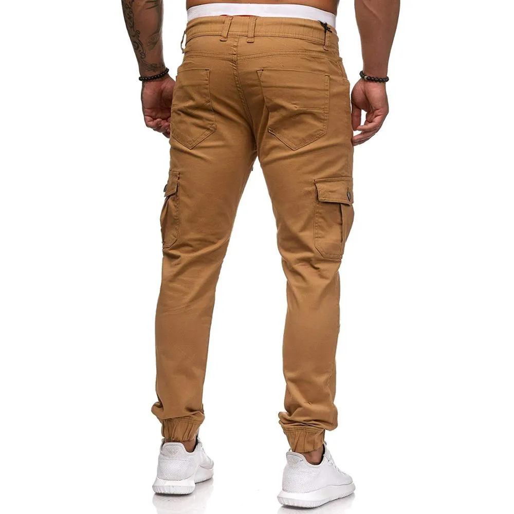 Yeni erkek pantolonlar joggers hip hop sokak kıyafeti çok cepli erkekler rahat eşofmanlar elastik ince uyum düz renkli spor salonları sonbahar