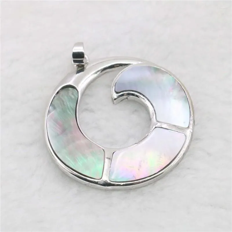 Pendentif Colliers Alliage Rond Vortex Naturel Abalone Shell Accessoire De Montage Plaqué Argent Fait Main BRICOLAGE Pour Collier Femmes Filles Bijoux