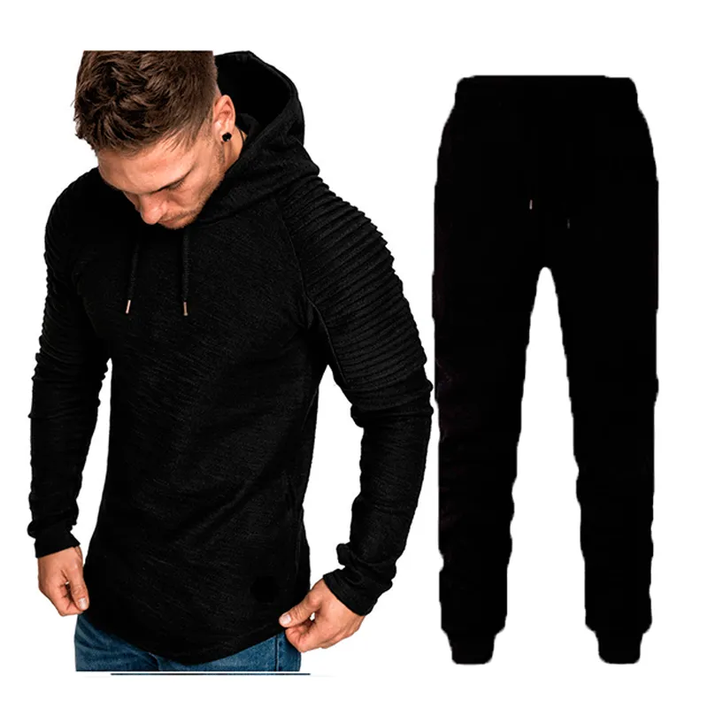 Men's Tracksuits Men's Sportswear Suit Striped Pleated Raglan Sleeve Hoodies Pants Spring Autumn TwoPiece Set Fashion Male Tracksuit 220930