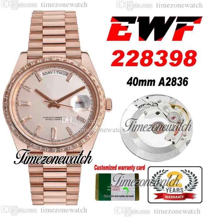 EWF V2 Daydate 228396 A2836 Aments Mens Watch 40 RG Diamonds Bezel Champagne baguett