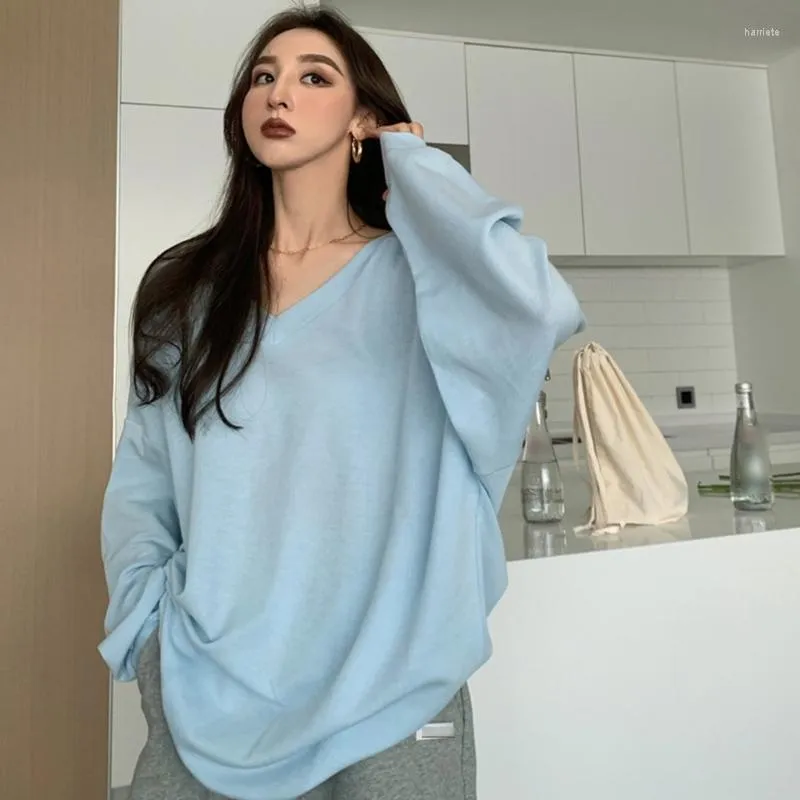 Women's Hoodies Women Casual Long Sleeve Sweatshirts V-Neck Pullover Tunic Top Basic Plain Solid Color Oversized Loose Shirts Blouse