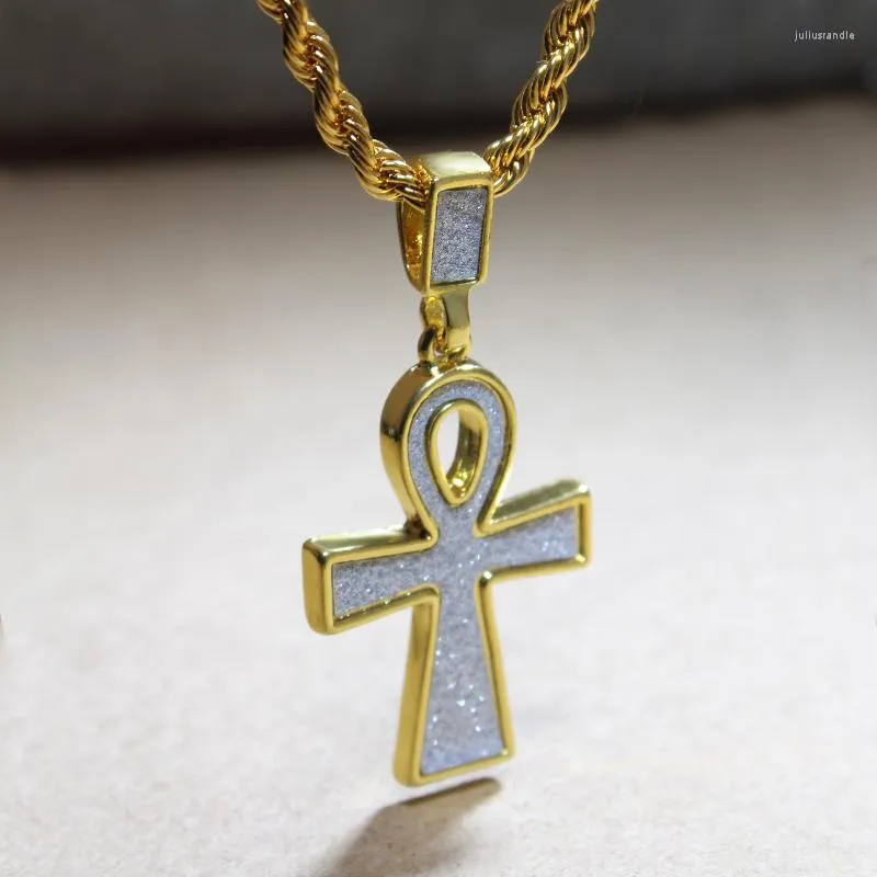 Colares pendentes Karopel Ankh Bling Cross para homens Chave de ouro da vida Charm egípcio Colar de charme de hip hop jóias geladas de cristal