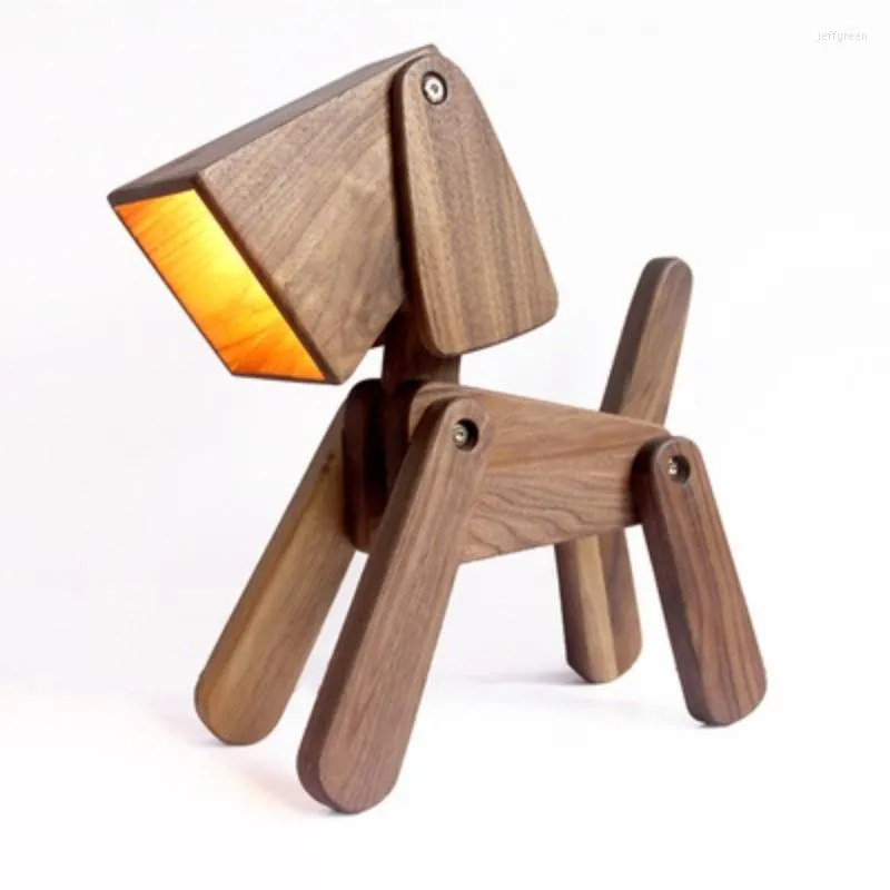 Table Lamps Wooden Dog Lamp E27 Led Deformable Multifunction Pen Holder Desk Light Bedroom Study Living Room Desktop Ornaments D