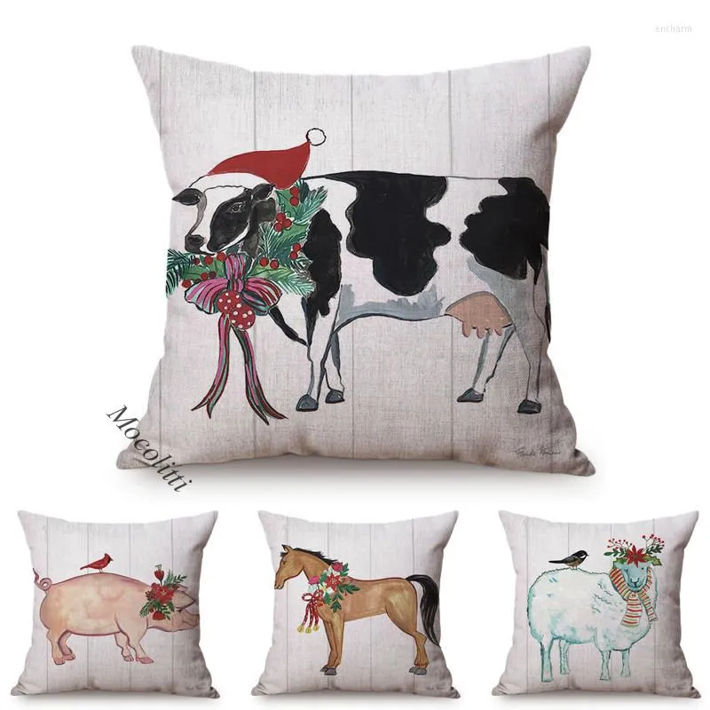 Pillow Nordic Farm Animal Cover Christmas Water Color Decoration Bed Sofa Case Cow Pig Square S Kussenhoes
