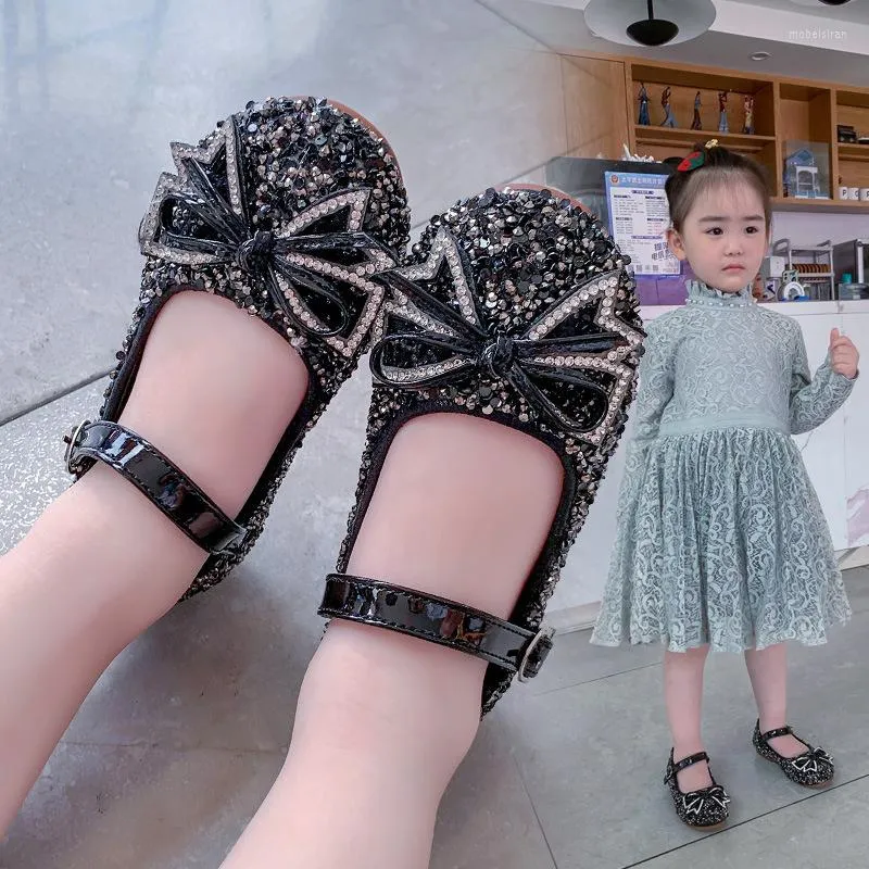 Chaussures plates noeud papillon brillant petite fille mode princesse pour f te de mariage enfants enfants unique or argent noir Chaussure Fille