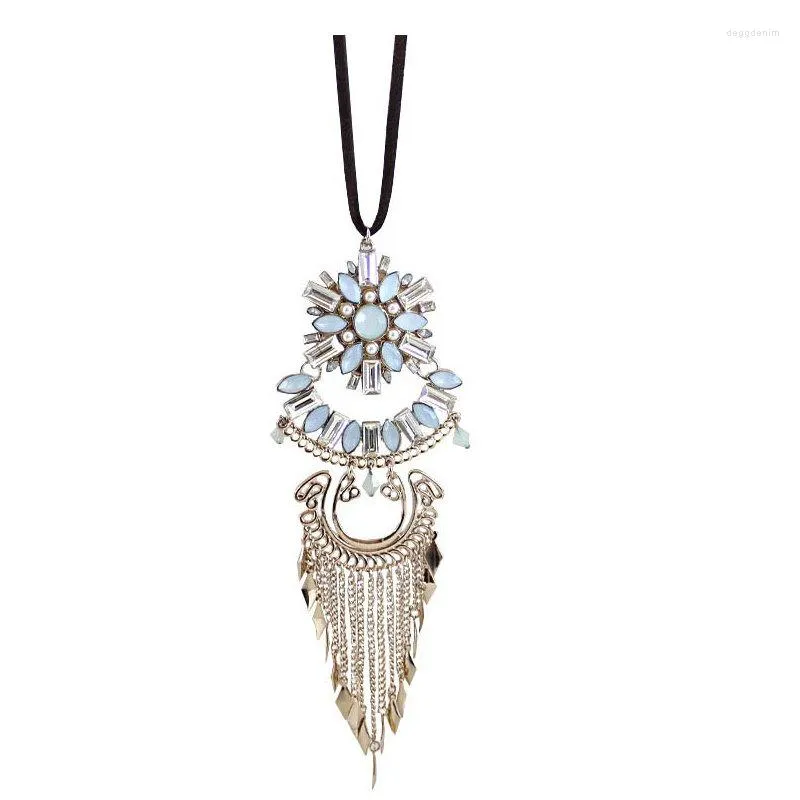 H￤nghalsband J051 Bigbing Fashion Jewelry Crystal Flower Chain Tassel Necklace