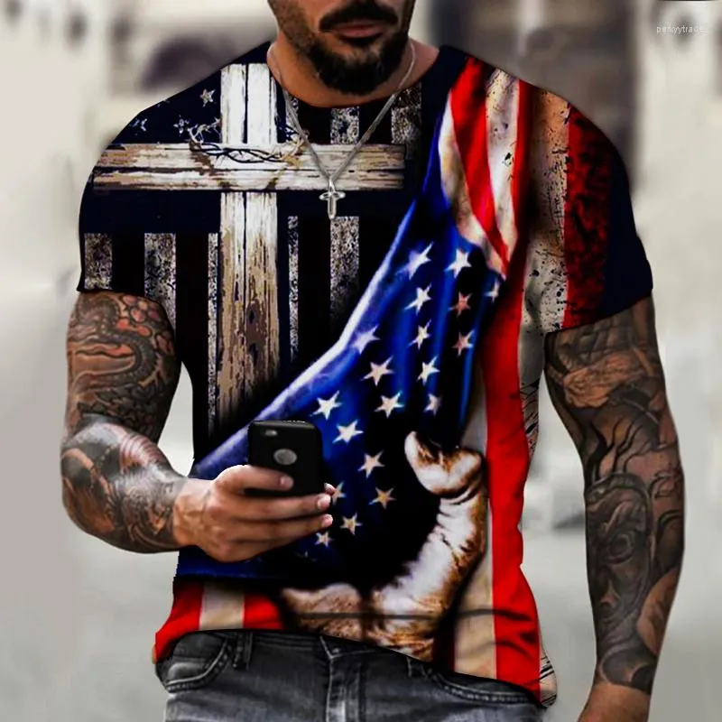 T-shirts pour hommes été décontracté hommes drapeau européen et américain Style 3D imprimé T-shirt rue mode chemise à manches courtes grand