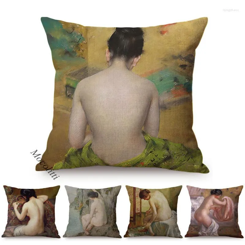 Pillow Nordic Vintage Sexy Oil Painting Art Style Case Classical Woman Ass Print Cotton Linen Decoration Room Sofa Cover