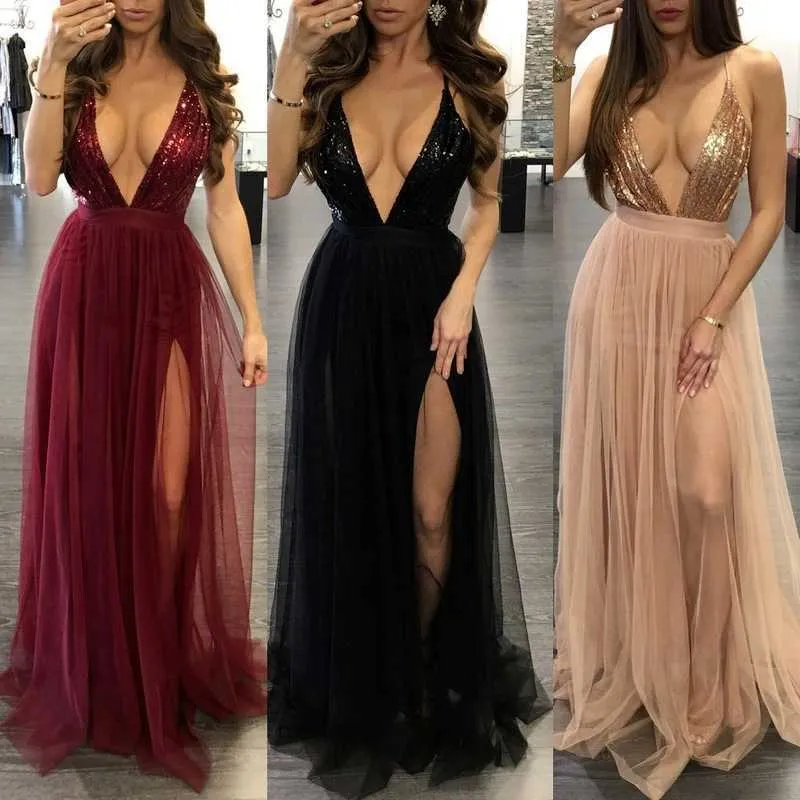 Party Dresses Mandylandy Women Sexy Sequins Mermaid Evening Dress Fashion Female Elegant Sleeveless V Neck High Waist Corset Slit Party Dress T220930