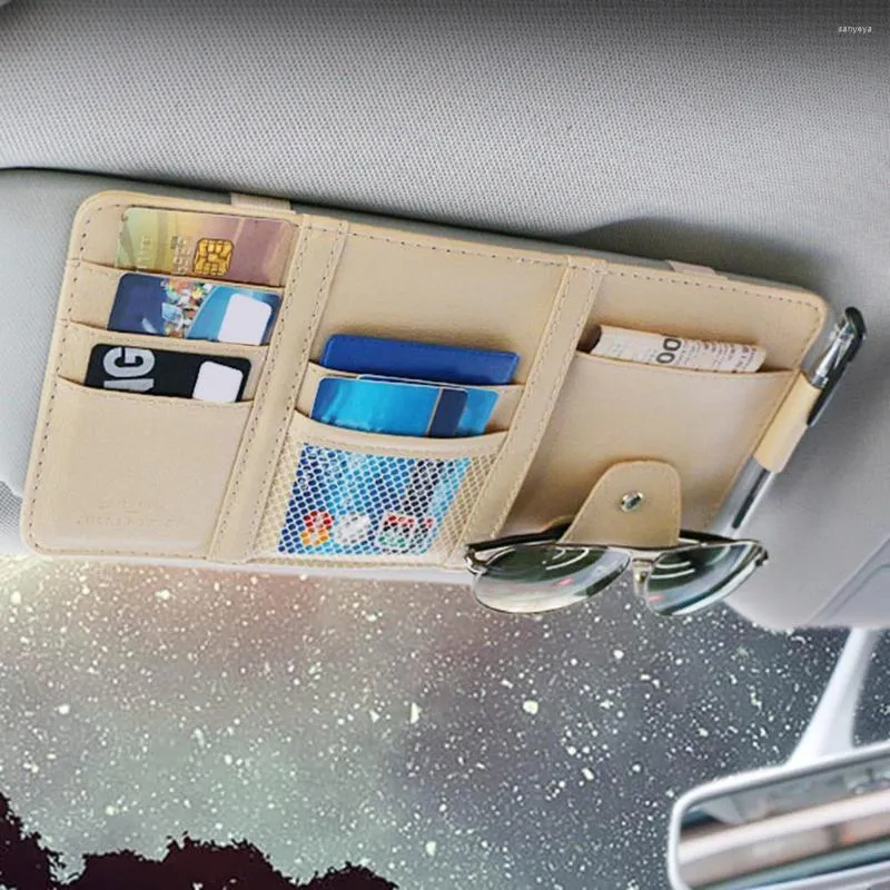 Car Organizer Sun Visor Space Saving Multi-function Easy To Apply Faux Leather Card Document Storage Pocket Wallet For SUV