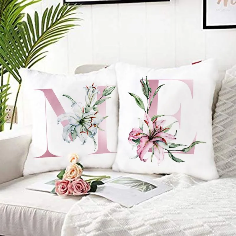 Oreiller rose lettre imprimée taie d'oreiller décorative canapé cas couverture de lit décor à la maison chambre salon cas 45 45 cm