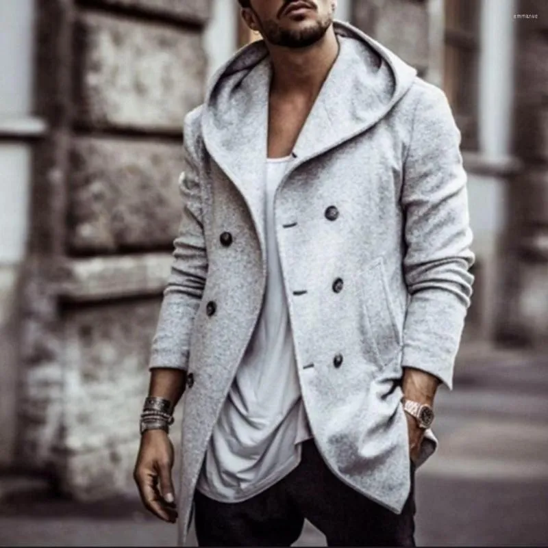 Men's Trench Coats Fashion Men's Long Coat Wool Blend Sleeve Spring Casual Solid Color Jacket High Street Business 2022