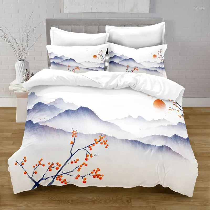 Bedding Sets Polyester Ink Painting Duvet Cover Digital Printing Set With Pillowcase Bed For Girl Quilt