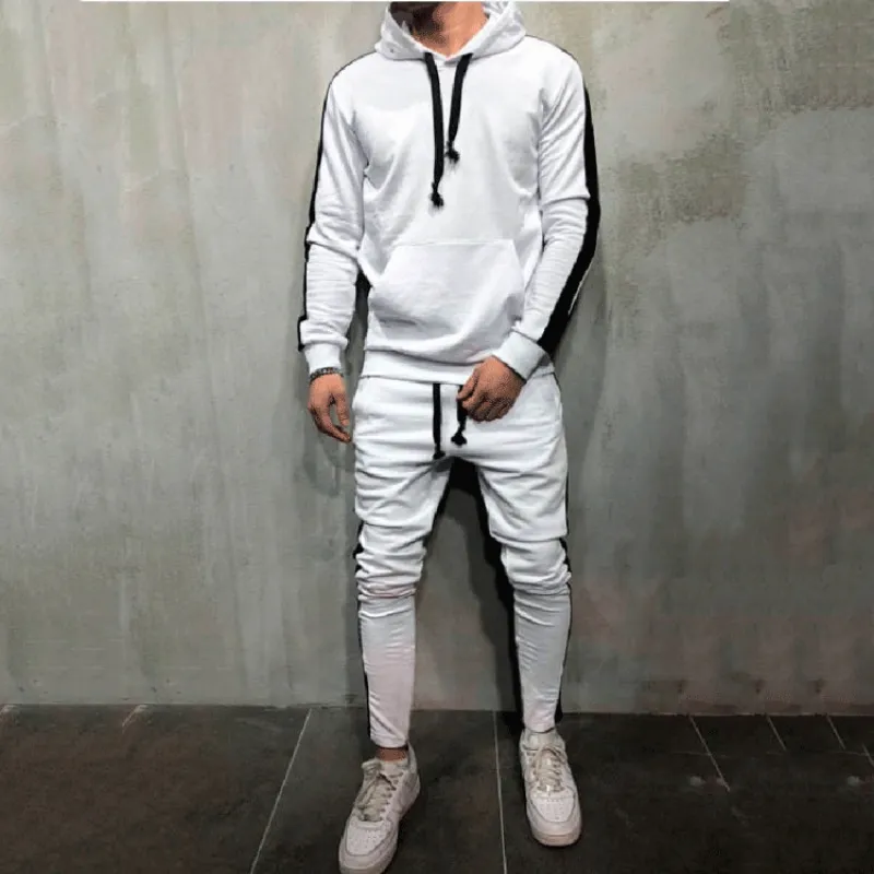 Herrsp￥riga Spring Spring Autumn Men's Tracksuit 2 Pieces Set Side Stripes Hoodies and Sweatpants Muscle Sports Fashion Casual Jogger Man Suit 3xl 220930