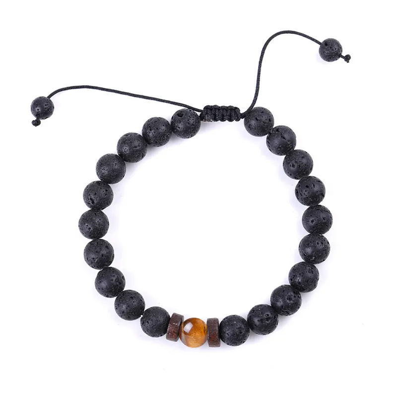 8mm Natural Lava Stone Handmade Rope Braided Charm Bracelets For Men Women Lover Adjustable Beaded Party Club Jewelry