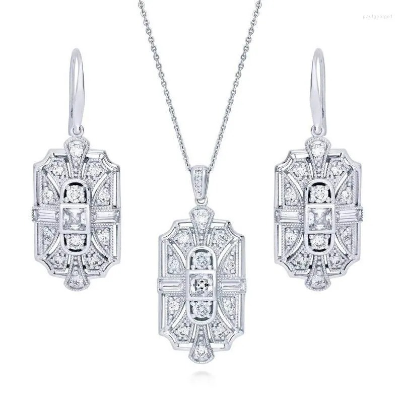 Collana Orecchini Set Fashion White Stone Art Style Jewerly Set per regali di nozze da donna