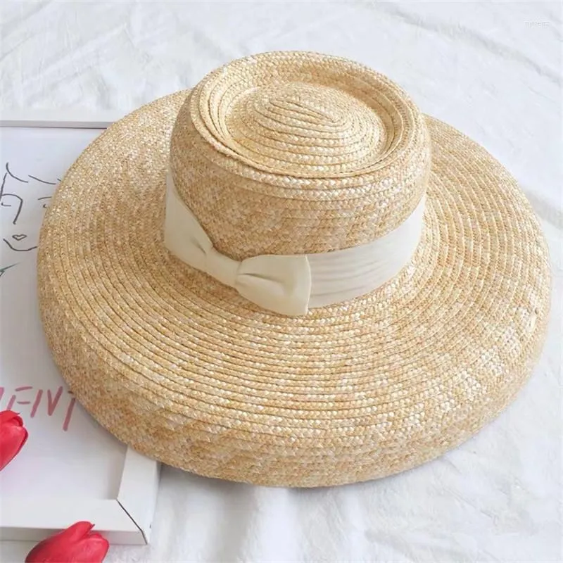 Berets 01812-panshi Desige 15cm Brim Summer Handmade Straw Paper Sun Cap Men Women Leisure Holiday Beach Hat