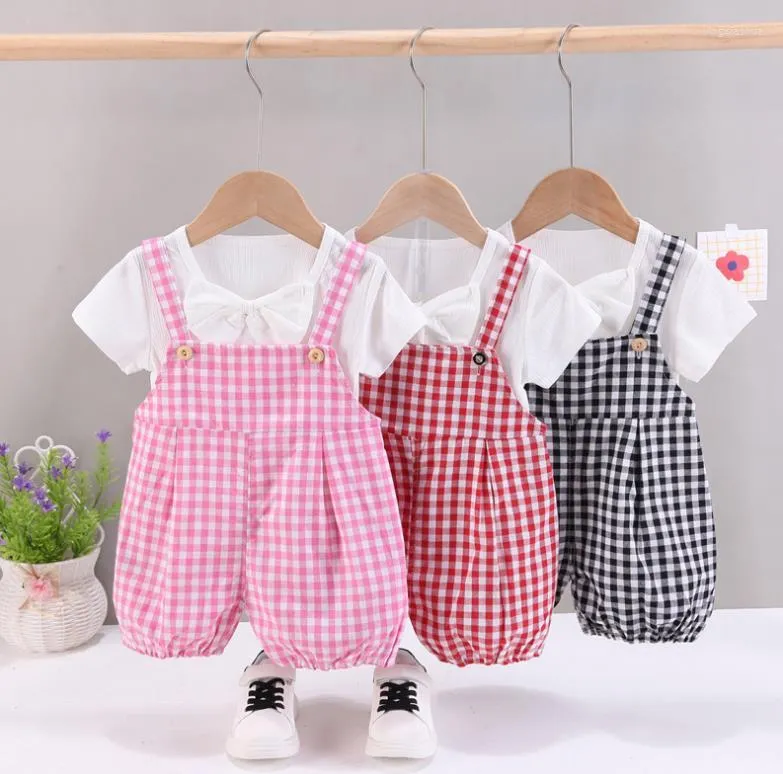 Ensembles de vêtements pour bébés filles, vêtements pour bébés, couleur unie, T-shirts à manches courtes, salopette, Shorts, tenues pour enfants en bas âge