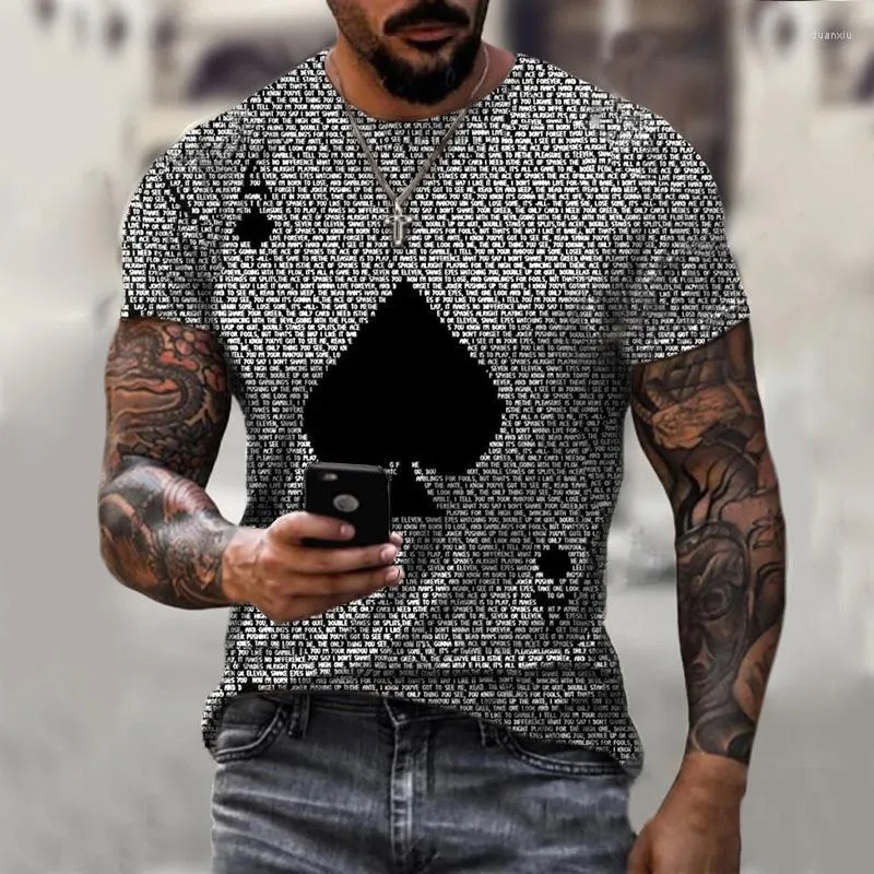 Men's T Shirts 2022 Fashion Men's Summer T-shirt Poker Letter Printed Short Sleeve O Collar Pullover Casual Street Top Lar