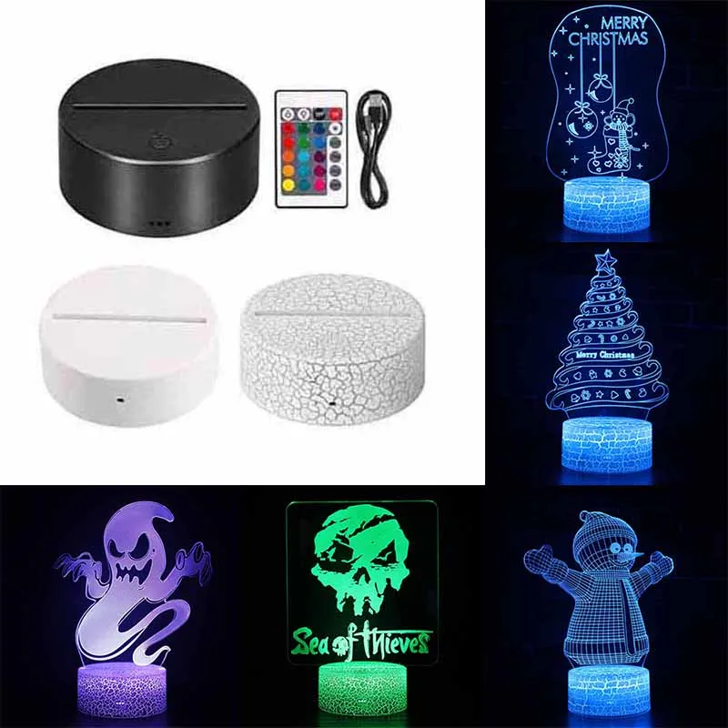 3d Night LED Light Lamp Base Kerstverlichting Lichten Multi Styles Acryl Paneel XMS Gift For Kids 16 Colors Remote USB -kabel