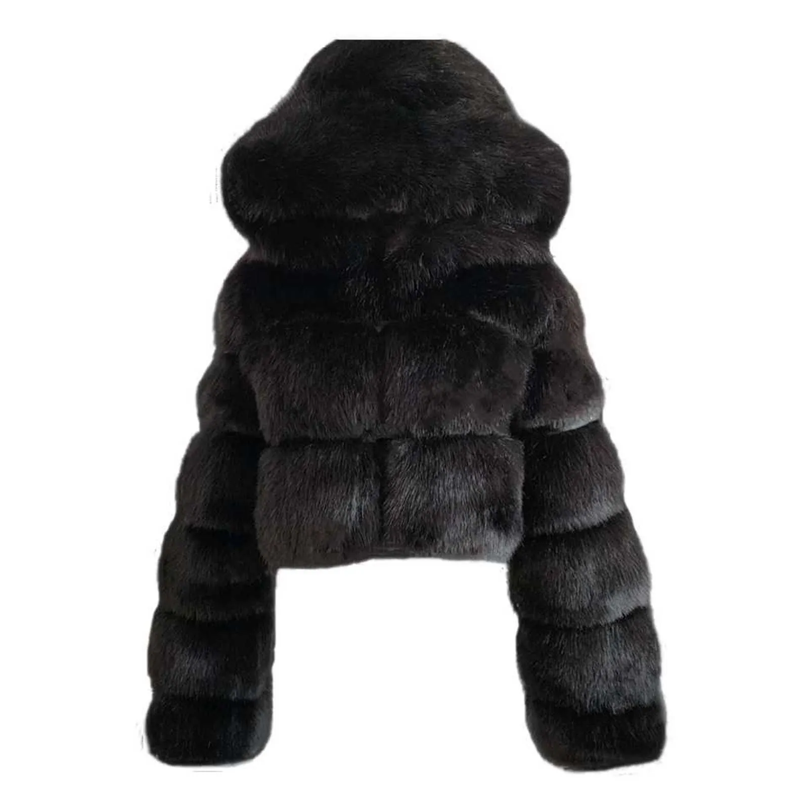 Cropped Fur Faux Fur Coats And Jackets Women Fluffy Top Coat With Hood Winter Fur Jacket Coat Manteau Femme 201016