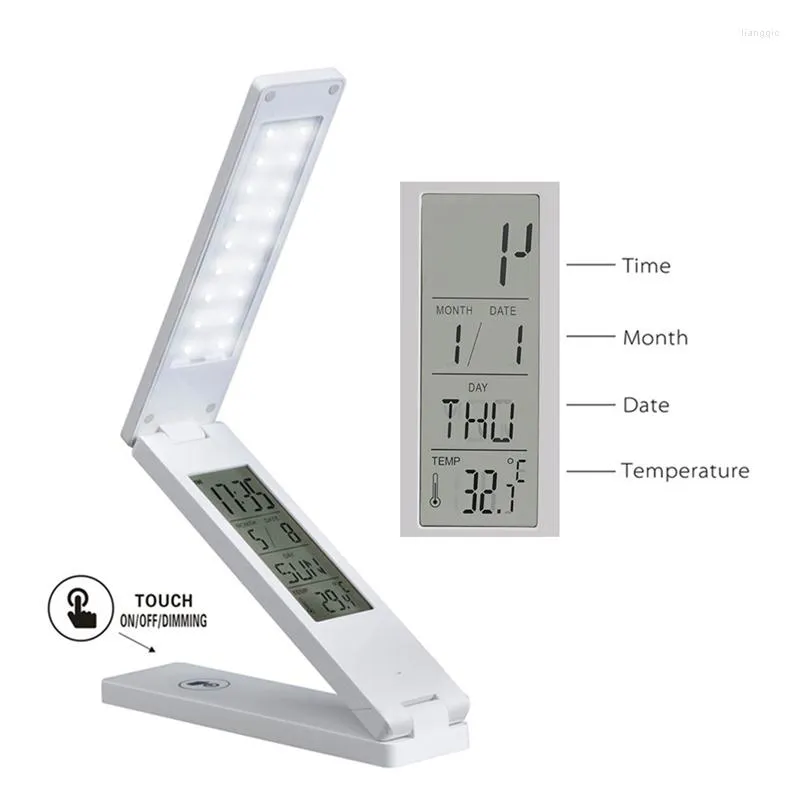 Lâmpadas de mesa dobráveis ​​lâmpada de estudo USB 350lm LED 5V Mouse de mesa carregável com o livro do calendário de temperatura noite para dormitório da faculdade