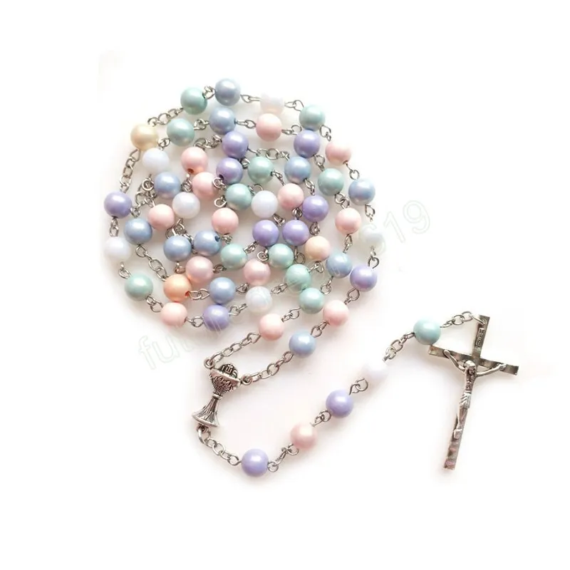 Canday – collier chapelet en acrylique couleur, pendentif croix, long, bijoux religieux pour femmes et hommes