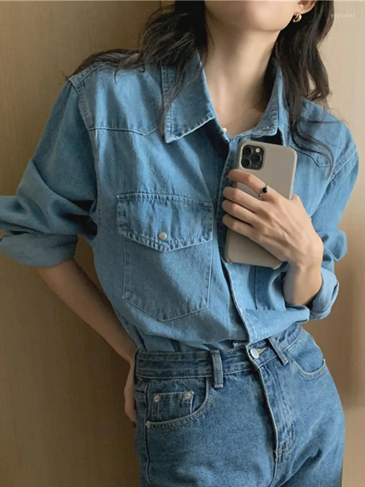 Men's Jackets 2022 Autumn Spring Women's Blouses Casual Fashionable Denim Shirts Jean Pockets Korean Style Minimalist Lady Tops BL9350