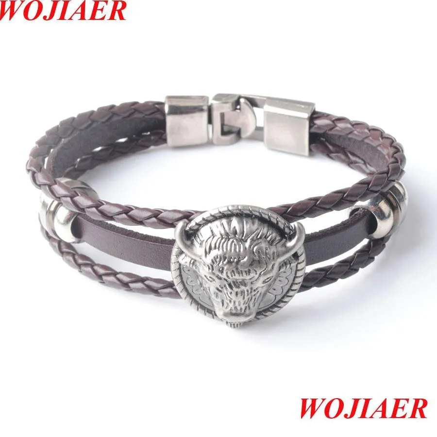 Charm Bracelets Vintage Bl Head Bracelet Men Rock Charm Braided Bracelets Male Antique Leather Braslet Cuff Wrist Cool Jewel Lulubaby Dhonx