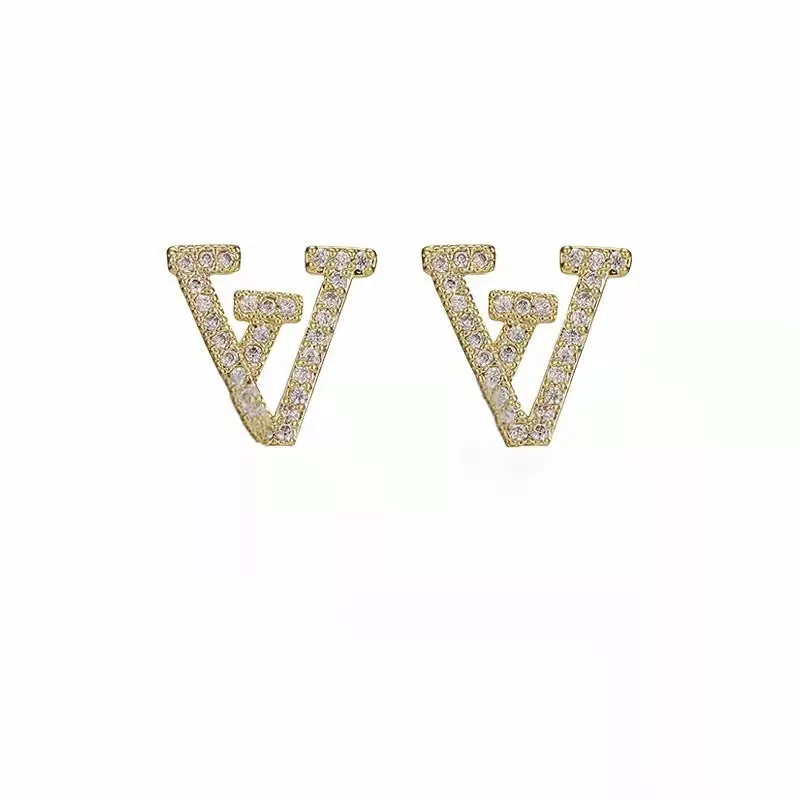 Fashion designer stud earrings jewelry for women 18k gold plated silver letters crystal rhinestone wedding party gift statement earring