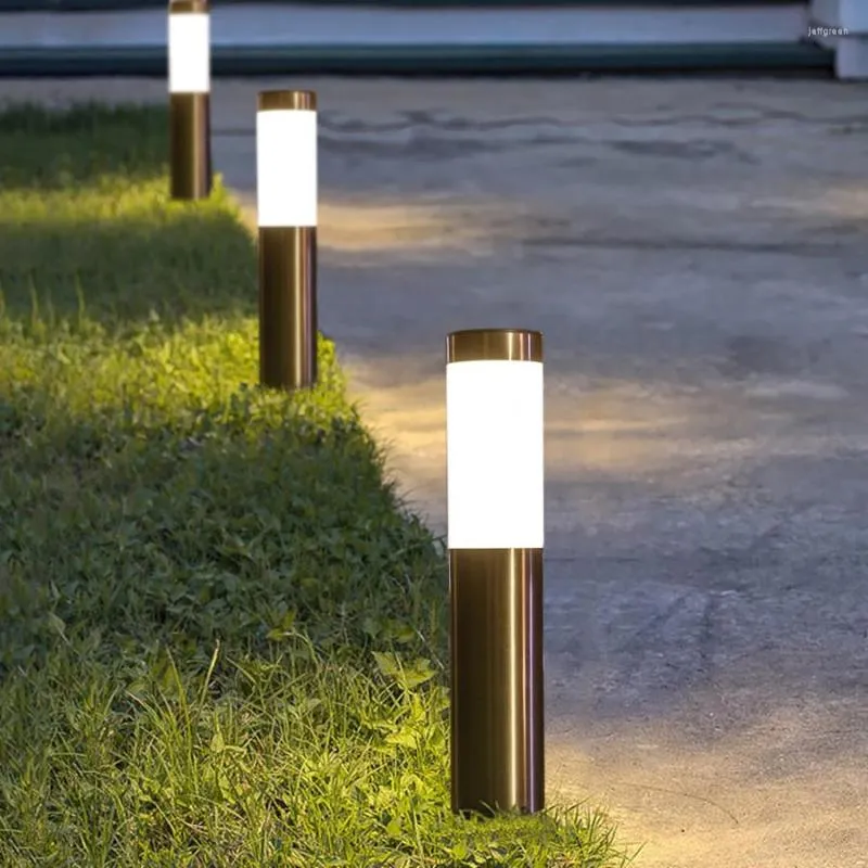 Outdoor Garden Solar Lawn Lamp Stainless Steel Pathway Pillar Light Courtyard Villa Landscape Bollards BackyardDecor