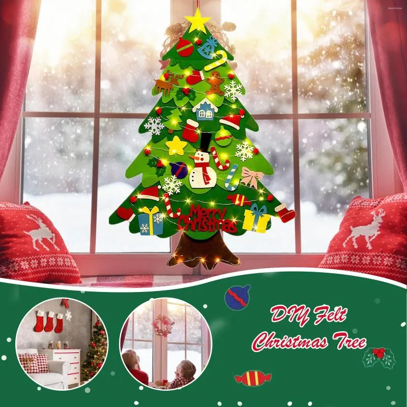 Christmas Decorations Exquisite DIY Felt Tree With 32 Detachable Ornaments 3m String Light Holiday Party Decorative Trees Supplies