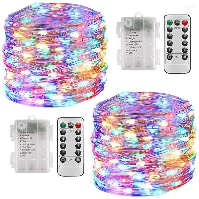 Strings Yohencin Fairy String Lights 2 Conjunto de 33 pés 100 Bateria LED Controle remoto 8 Modo 8 MODO para o jardim multicolor